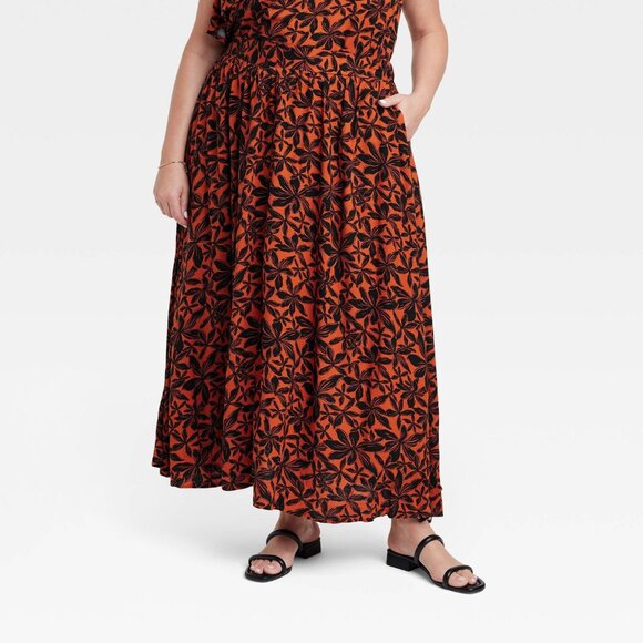 2X - Womens Maxi Skirt - Ava Viv - Rust Floral - Picture 1 of 6